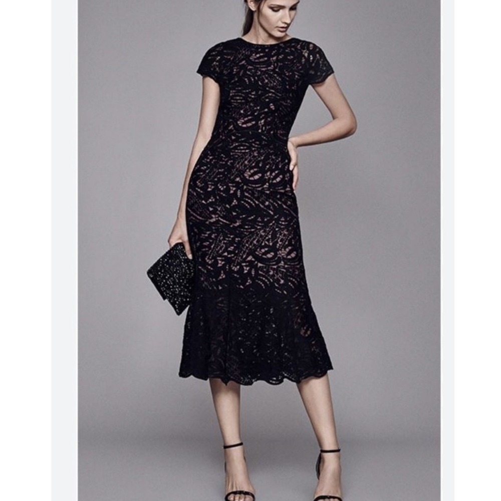 Reiss Erin Lace Midi Dress 4 Black Cocktail Formal Gala Timeless